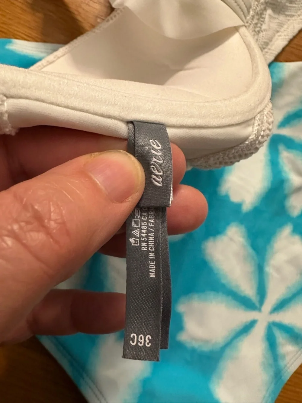 aerie‎ White Ruffle Strap Bikini Top with Blue Tie-Dye Bottoms